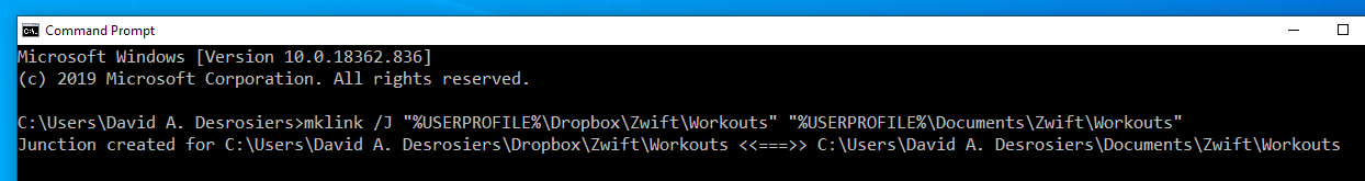 Making a junction on Windows for the Zwift workouts folder