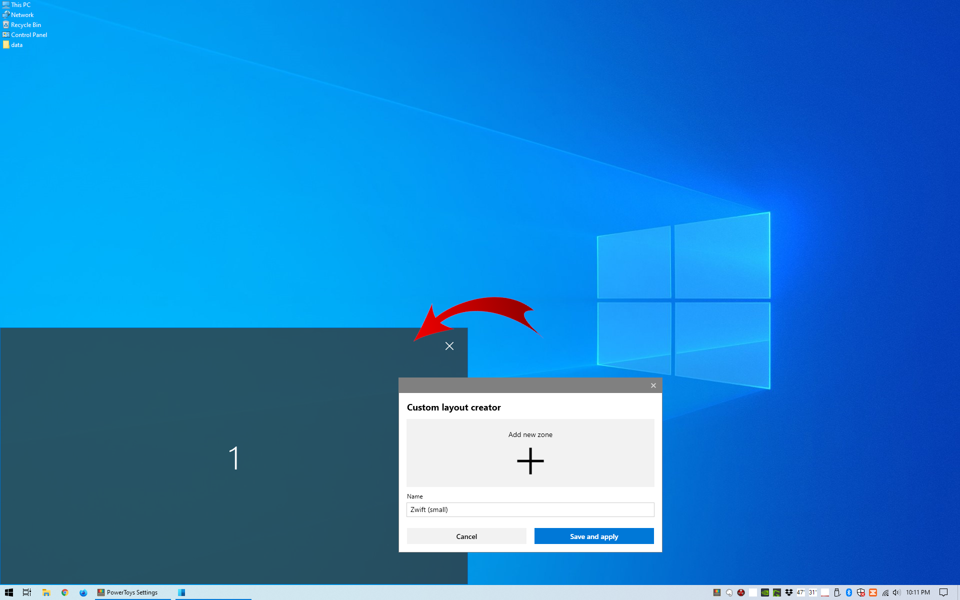 Windows 10 zone placement with FancyZones