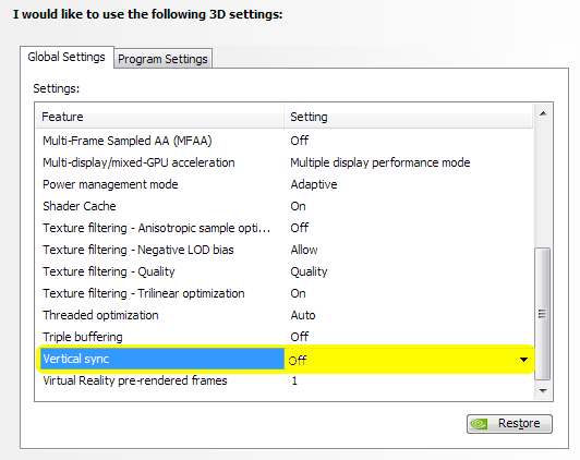 Disable NVIDIA 3D vertical sync