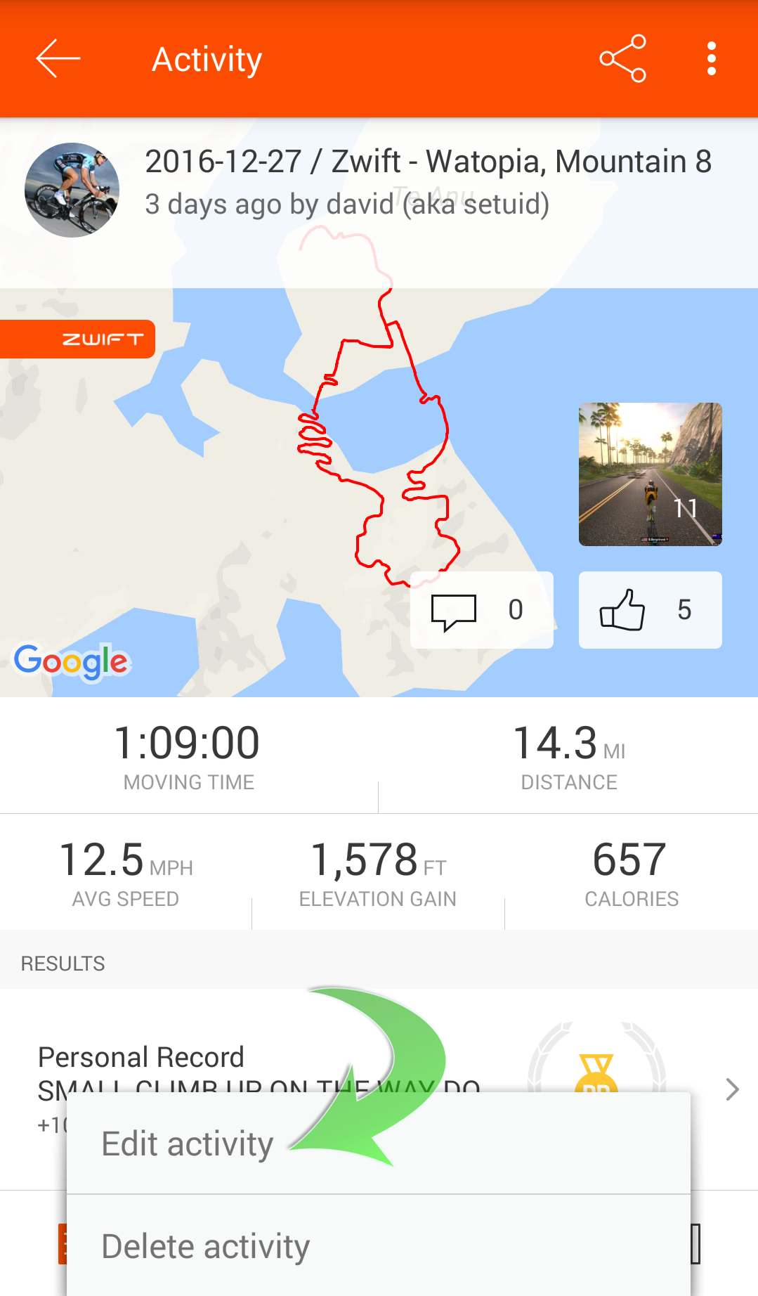 Editing your Strava activity to add custom screenshots