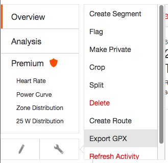 Strava - export GPX