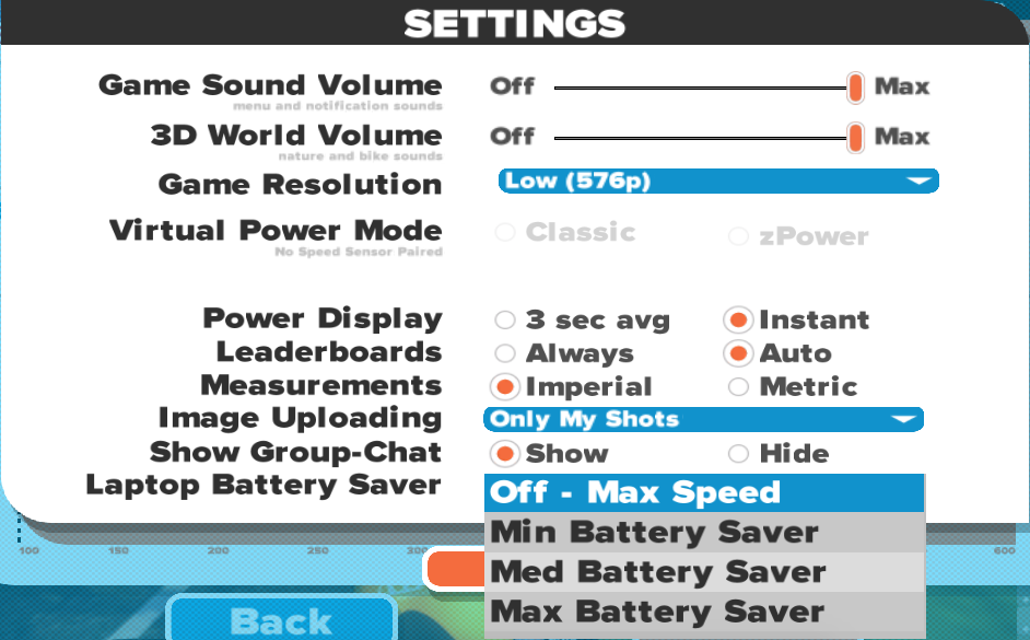 Zwift Battery Saver Settings